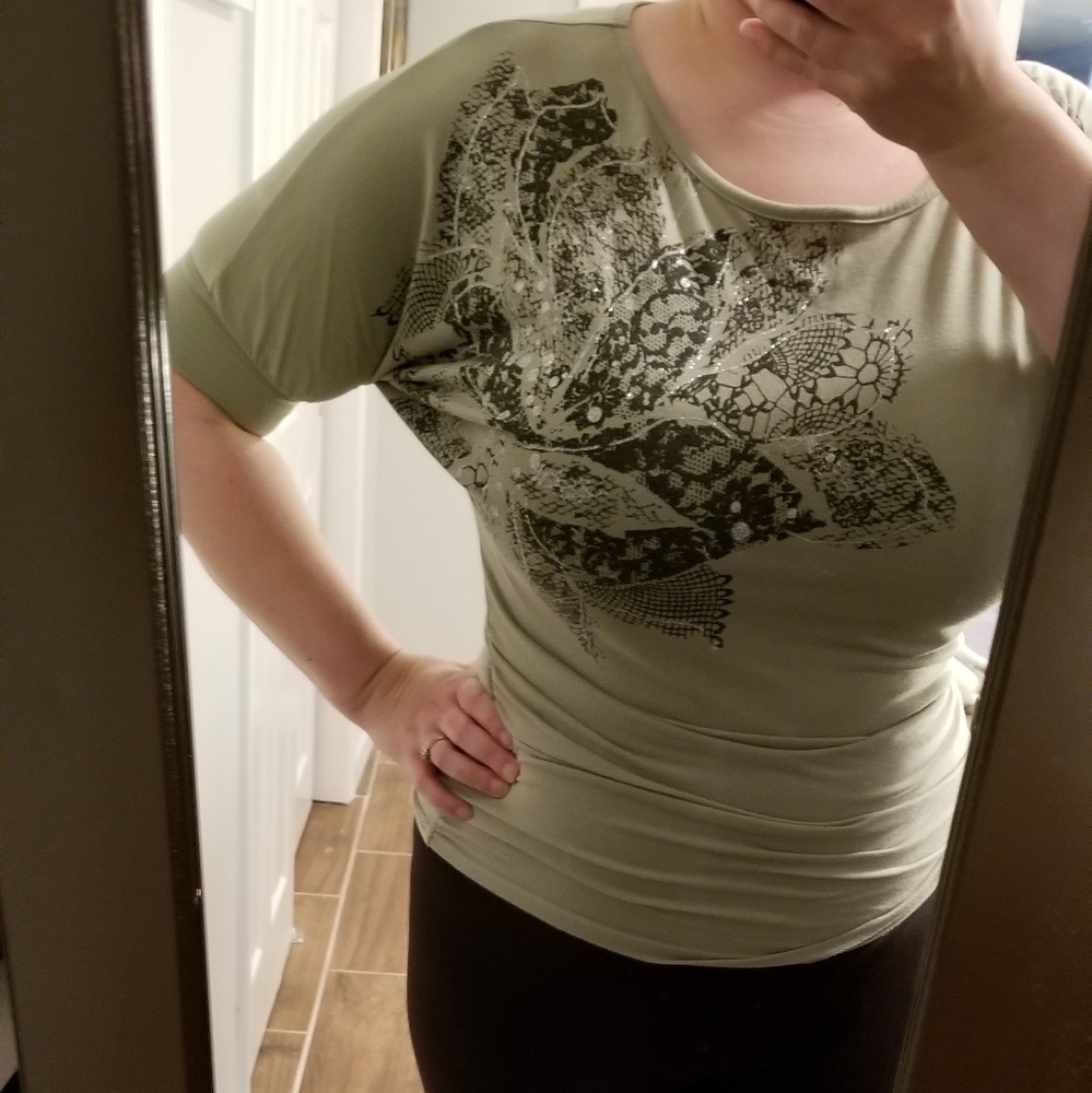 Lena | Green Scoop Neck Floral Top | S